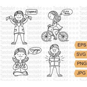 女の子のSVGバンドル クリカット用のカットファイル かわいい女の子 アクティブなライフスタイル クリップアートSVG デジタルファイル 魅力的な女の子 ヨガ アクティブに過ごす 即時ダウンロード