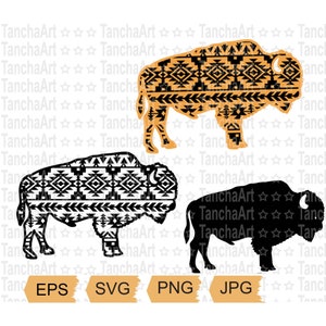 Bison Aztec SVG Bison Tribal Pattern SVG Bundle Print Art Cut file for Cricut Aztec Art Bison PNG Silhouette Digital Instant download