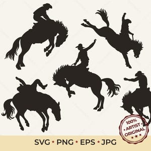 Rodeo Cowboy SVG Bundle | Bucking Bronco Silhouette | Western Horse Clipart | Texas Ranch Vector | Wild West Cut File for Cricut SVG PNG