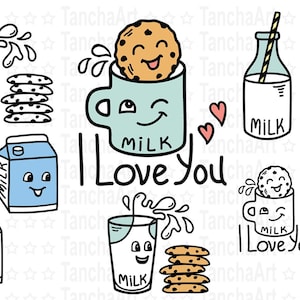 Cookies and Milk SVG Cut Printable Clipart Sweet Milk and Cookies SVG Bundle for Cricut Chocolate Chip Cookie Clipart Love svg png Download