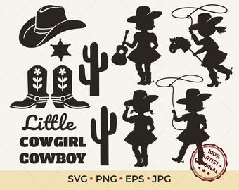 Little Cowgirl Clipart SVG | Cute Western Baby Silhouette | Floral Cowboy Boots | Rodeo Princess | Cowgirl Cut File for Cricut & Glowforge