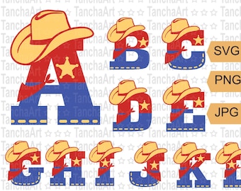 Cowboy Alphabet SVG Cowboy Clipart Cut File Digital Letters