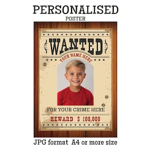 Cartaz de procurado personalizado JPG, PNG formato A4 8,5 x 11 polegadas, pedido personalizado pronto em 2 dias, cartaz de procurado de cowboy para impressão ou design