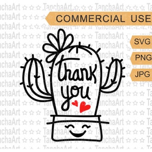 Sukkulente SVG für kommerzielle Nutzung Kaktus druckbare Silhouette Danke Clipart Cricut Schnitt Datei Danke Design Süßer Kaktus Digitale Datei SVG