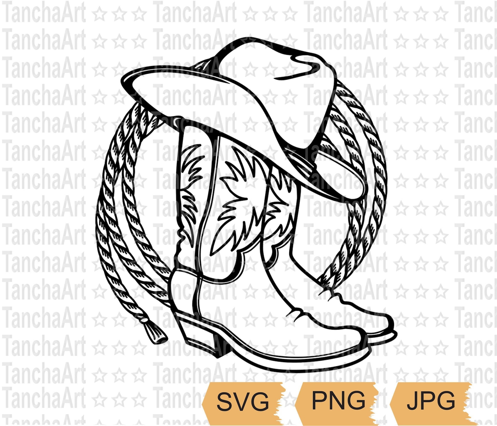 Cowboy boots print art SVG Cowboy hat Rodeo Lasso Western Etsy