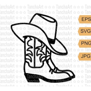 Cowboy-Stiefel SVG Cowboy-Hut SVG PNG Druckbare Vektor Western svg Wilde Westen svg Rodeo svg png Schwarze Silhouette Stiefel Cut-Dateien für Cricut