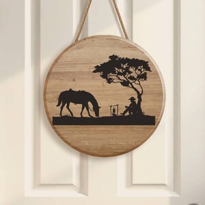 Cowboy Campfire Scene SVG & PNG | Hand Drawn Western Silhouette | Wild West Horse Landscape | Laser Engraving Cut File for Glowforge Cricut image 3