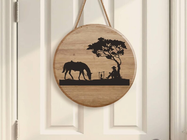 Cowboy Campfire Scene SVG & PNG | Hand Drawn Western Silhouette | Wild West Horse Landscape | Laser Engraving Cut File for Glowforge Cricut image 3