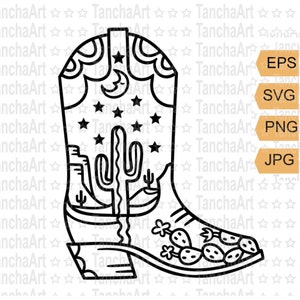 Stivali da cowboy File di taglio SVG per Cricut Stivali da cowboy File stampabile Cactus Clipart Cowgirl Decor SVG maglietta File digitale Cowboy Silhouette SVG