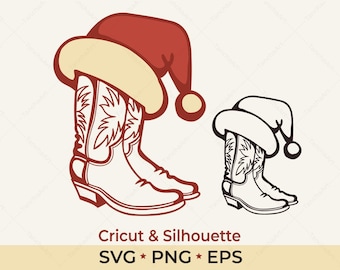 Cowboy Christmas SVG PNG, Western Christmas SVG, Cowboy Boots Santa Hat Printable Christmas Rodeo Cricut Cut File Holiday Shirt Design