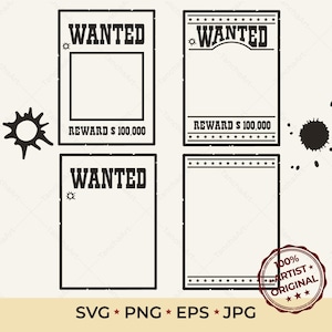 Wanted Poster SVG Wanted Frame for Portrait Bundle Wanted poster Digital file Printable Western Cowboy Party Laser Cricut Cut File SVG PNG