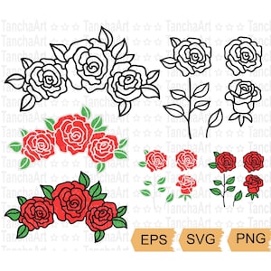 Rose SVG-bundel afdrukbare bloem vector set direct downloaden voor Cricut and Crafts Beautiful Rose bundel SVG digitale download bloemmotieven