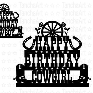 Gelukkige verjaardag cowboy cake topper SVG gelukkige verjaardag cowgirl gesneden bestand wilde westen verjaardag SVG cowgirl party decor rodeo digitale download