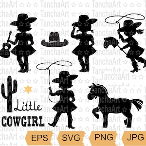 Cowgirl SVG Kleine Cowgirl Silhouette für Kind Urlaub Cowgirl SVG PNG Bundle Perfekt für Kindergeburtstag und Urlaub Sofort-Download