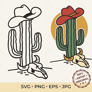 Western Desert SVG, Cowboy Hat Cactus PNG, Cow Skull SVG, Retro Sunset Sublimation Design, Coastal Cowgirl Country Music Cut File for Cricut