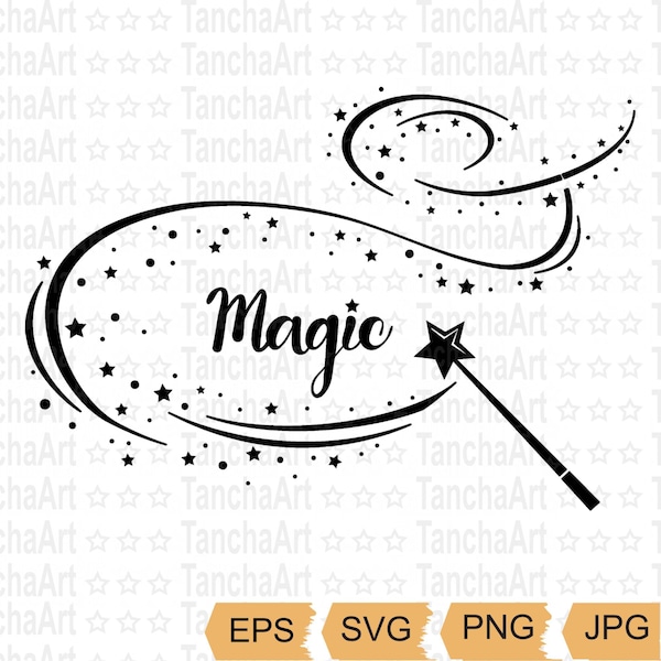 Magic SVG Cut file Magic Wand Clipart SVG PNG Silhouette Printable Great for Cricut Make a Wish with this Magic Digital svg Instant Download