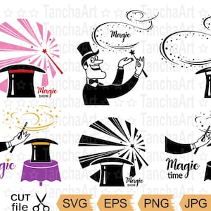 Magician Wand SVG Magician Hat SVG Bundle Cut file for Cricut Magician Man Hand Wand Magic Trick Hat SVG Illusion Sorcery Magic Clipart
