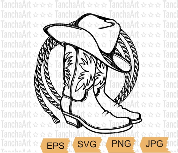 Cowboy Boots Print Art Svg Cowboy Hat Rodeo Lasso Western - Etsy
