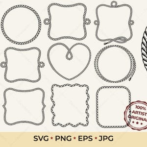 Rope Frame SVG Bundle | Western Border Clipart | Cowboy Lasso Frames | Rustic Monogram Cut File for Cricut Glowforge | Heart Wood Sign