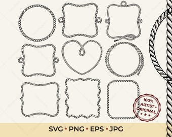 Rope Frame SVG Bundle | Western Border Clipart | Cowboy Lasso Frames | Rustic Monogram Cut File for Cricut Glowforge | Heart Wood Sign