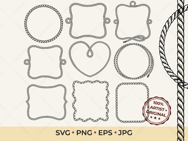 Rope Frame SVG Bundle | Western Border Clipart | Cowboy Lasso Frames | Rustic Monogram Cut File for Cricut Glowforge | Heart Wood Sign image 1