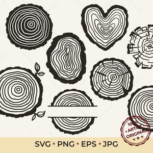 Baumringe SVG Schneidedateien für Cricut Bundle Clip Art Holz Textur Baumscheibe Ringe Printable Vektor Holz Monogramm Holzschnitt SVG PNG