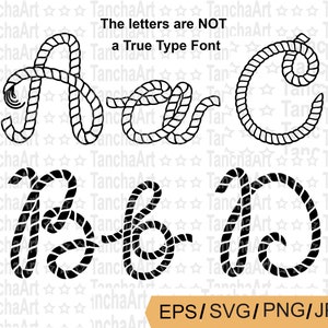 Rope Alphabet Letras SVG, Cowboy alfabeto Archivos de corte Cricut Silhouette Descargar vector, Letras de cuerda eps Rope Letters Alphabet PNG