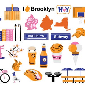 Clipart di New York SVG Brooklyn Set Design a sublimazione PNG SVG Amo Brooklyn Download digitale America Silhouette vettoriale Illustrazione Bundle