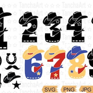 Cowboy Numbers Birthday SVG Cut File for Cricut, Western Wild West Numbers SVG PNG Printable Clipart Digital File Kids Birthday Cowboy Party