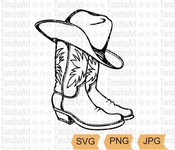 Download Print Art Vector Cowboy Boots Svg Cowboy Hat Png Western Etsy
