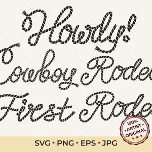 Howdy Rope SVG Bundle | First Rodeo Word | Cowboy Lasso Letters | Western Quote Clipart | Rustic Cut File for Cricut Glowforge | Country svg