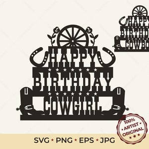 Decorazione per torta da cowboy in formato SVG / Decorazione per festa di compleanno da cowgirl / Centrotavola western, Glowforge, taglio laser e file Cricut, decorazione per torta per festa da rodeo