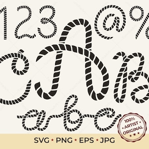 Ensemble corde alphabet SVG | Lettres lasso occidentales | ABC des cow-boys et chiffres | Fichier découpé au laser pour Cricut Glowforge / monogramme de corde de cow-boy PNG