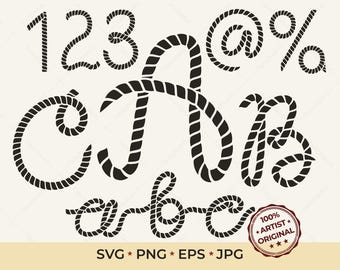 Rope Alphabet SVG Bundle | Western Lasso Letters | Cowboy ABC and Numbers | Laser Cut File for Cricut Glowforge / Cowboy Rope Monogram PNG