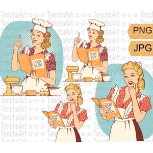 Retro Housewife Cooking Pin Up Woman Printable Cut file PNG Retro Kitchen PNG Old Fashioned Housewife Chef Digital file for Sublimation
