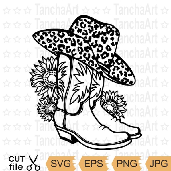 Cowboy Boots SVG Cowboy Hat Leopard Print SVG PNG Cowboy boot Sunflowers svg png Country Wedding Cut file Cricut Cowgirl Boots svg Cut file