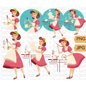 Retro Housewife Pin Up Vintage Housewife Chef Digital Clip Art Printable Cut file Old fashioned Housewife Pin Up Woman Sublimation Clipart