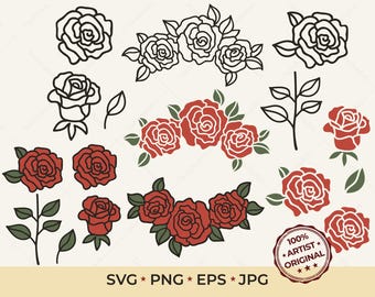 Rose SVG-bundel afdrukbare bloem / gravure Rose SVG-bundel / Vintage botanische bloem / houtsnede stijl kunst / laserklaar bestand voor Cricut