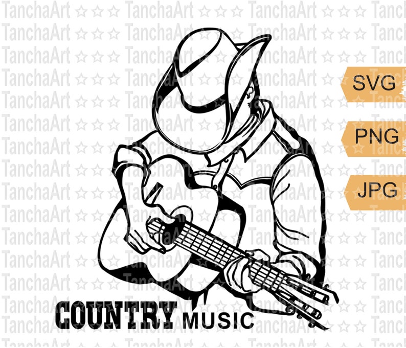 Country music Cowboy Man with guitar player SVG PNG JPG | Etsy