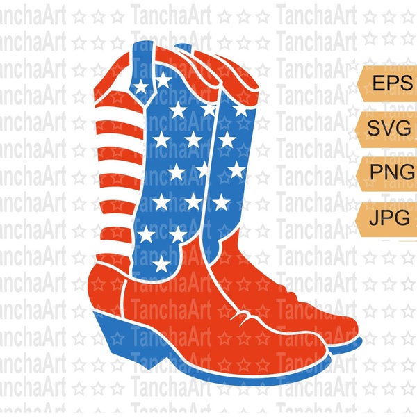 Cowboy Boots SVG America Boots Printable svg png Patriotic Cut File for Cricut USA Flag Design Western Boots Country Style Independence Day