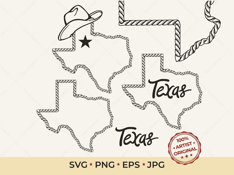 Texas Map Rope Outline SVG & PNG | Hand Drawn Western Lasso Frame ...