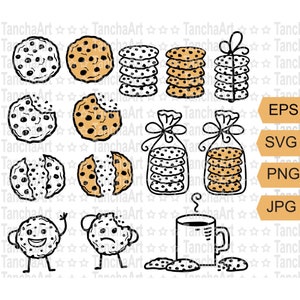 Chocolate Chip Cookie Clipart SVG Sofortiger Download Digitales Bild SVG, PNG Dateien Cookie geschnitten Niedliche Cookies svg Cricut Clip Art Printable