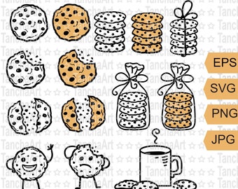 Chocolate Chip Cookie Clipart svg Instant Download Digital image eps, png, jpg Cookies cut file Cookies svg cricut Vector clip art