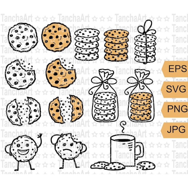 Chocolate Chip Cookie Clipart svg Instant Download Digital image eps, png, jpg Cookies cut file Cookies svg cricut Vector clip art