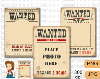 Wanted Poster PNG Printable Wanted Birthday Poster Digital file Old Paper Texture Wanted frame Bundle Clipart Instant download 300dpi PNG