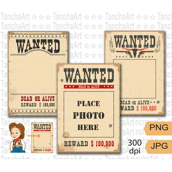 Wanted Poster PNG Printable Wanted Birthday Poster Digital file Old Paper Texture Wanted frame Bundle Clipart Instant download 300dpi PNG