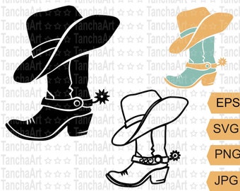 Cowboy Boots Silhouette SVG Print Art Vector Cowboy Hat PNG JPG Printable vector Western Country Cut file Wild West Cowboy Boot Digital file