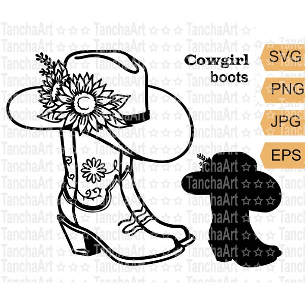 Cowboy Boots SVG Cowboy Hat PNG Cowboy Boot Sunflowers Country Wedding Cowgirl shirt Design Country svg Printable file Cowboy Hat Sunflowers