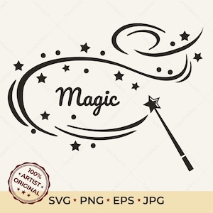 Magic SVG Cut file Magic Wand Clipart SVG PNG Silhouette Printable Great for Cricut Make a Wish with this Magic Digital svg Instant Download
