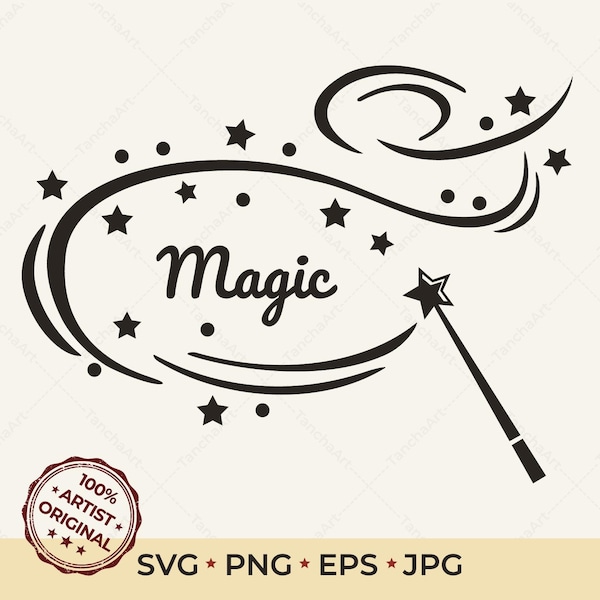 Magic SVG Cut file Magic Wand Clipart SVG PNG Silhouette Printable Great for Cricut Make a Wish with this Magic Digital svg Instant Download